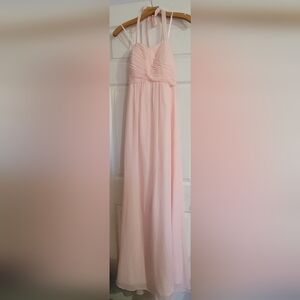 Weddington Way Pink Blush Chiffon Halter Maxi Gown With Pockets Long Dress